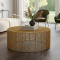 Gold Circular Iron Coffee Table With Gold Vertical Line Frame, Templar