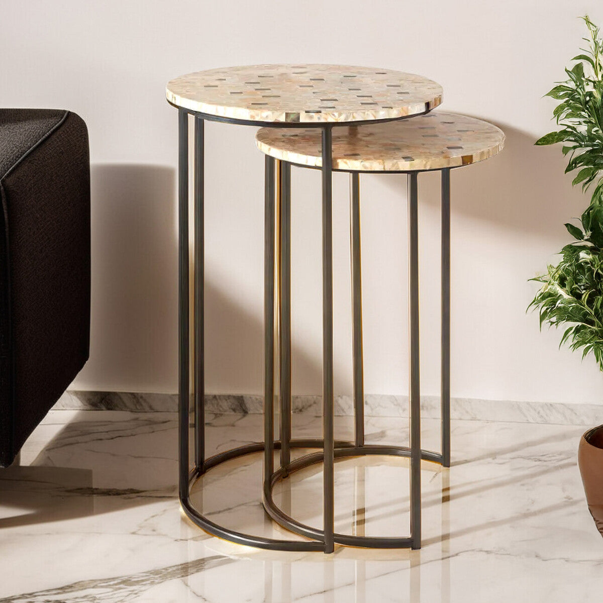 Halle Set Of Two Mother Of Pearl Nesting Side Tables