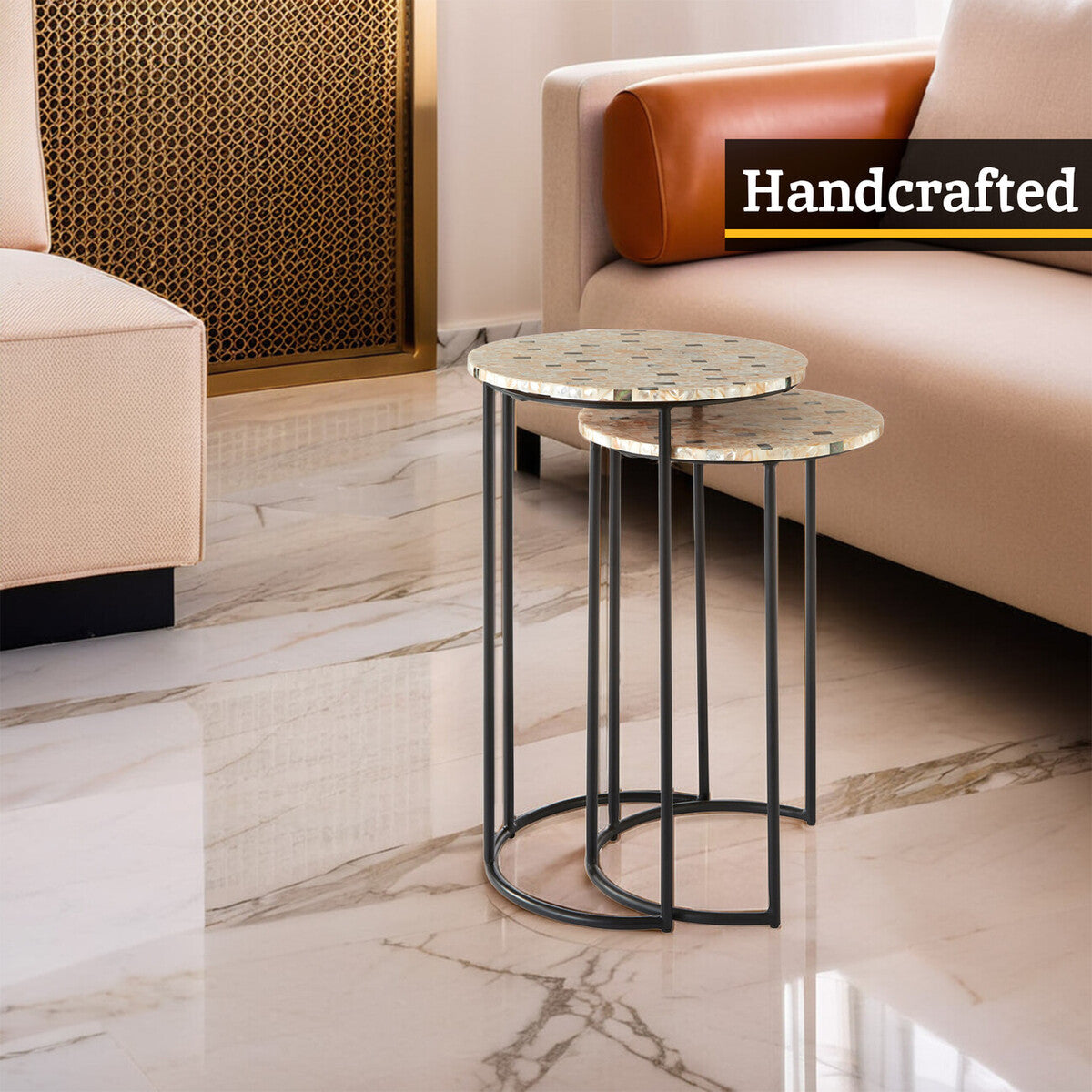 Halle Set Of Two Mother Of Pearl Nesting Side Tables