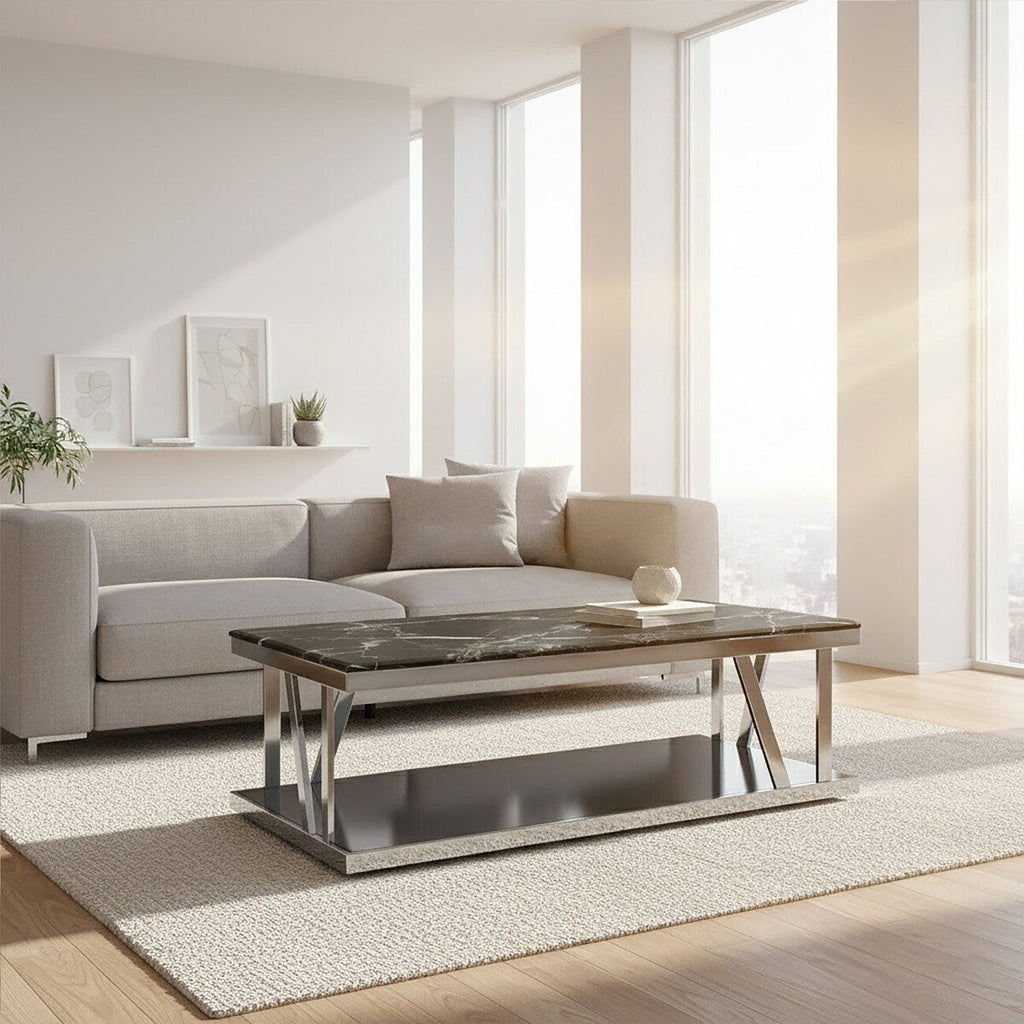 Ackley Silver Coffee Table With Marble Top