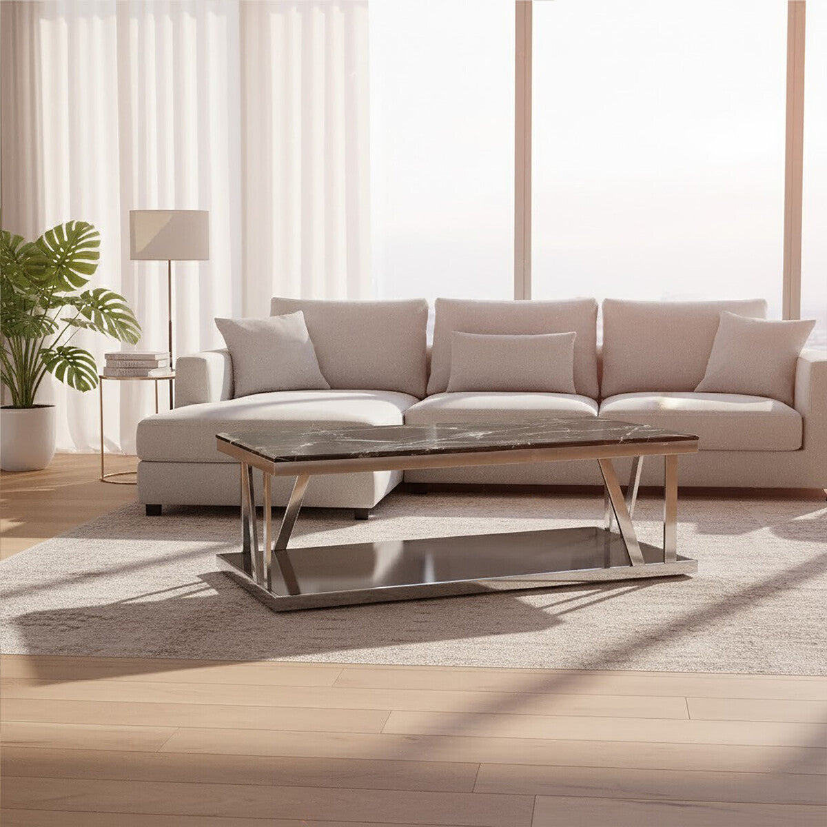 Ackley Silver Coffee Table With Marble Top