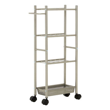 Dara 4 Tier Silver Metal Trolley With Basket
