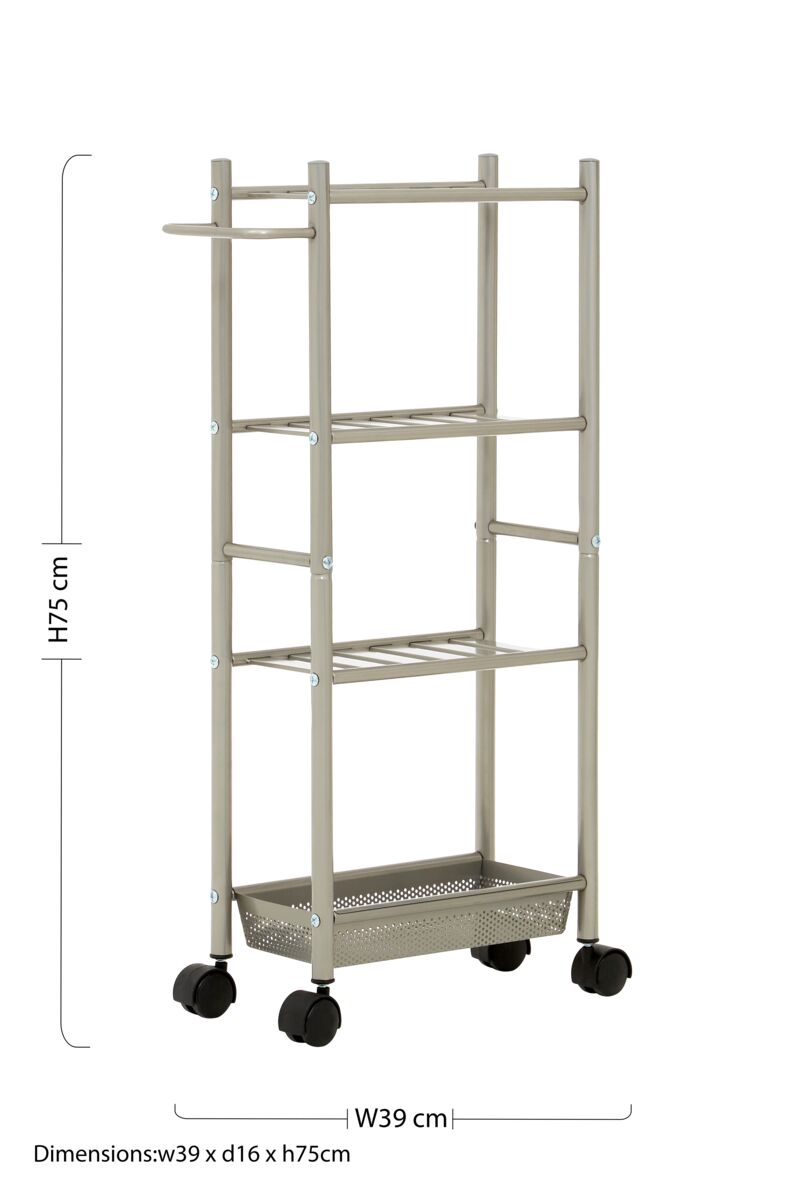 Dara 4 Tier Silver Metal Trolley With Basket