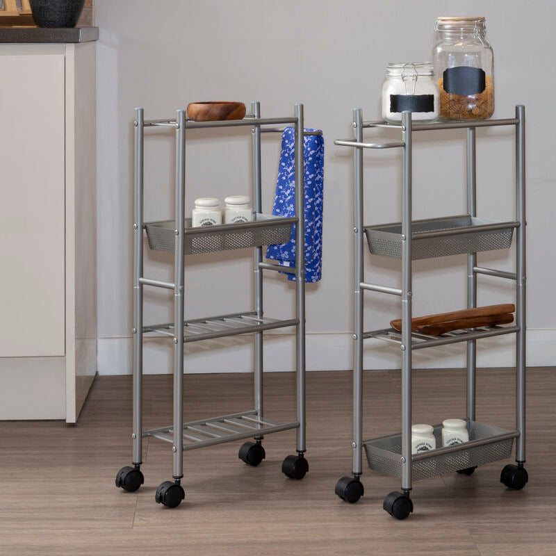 Dara 4 Tier Brush Nickel Trolley With 2 Baskets