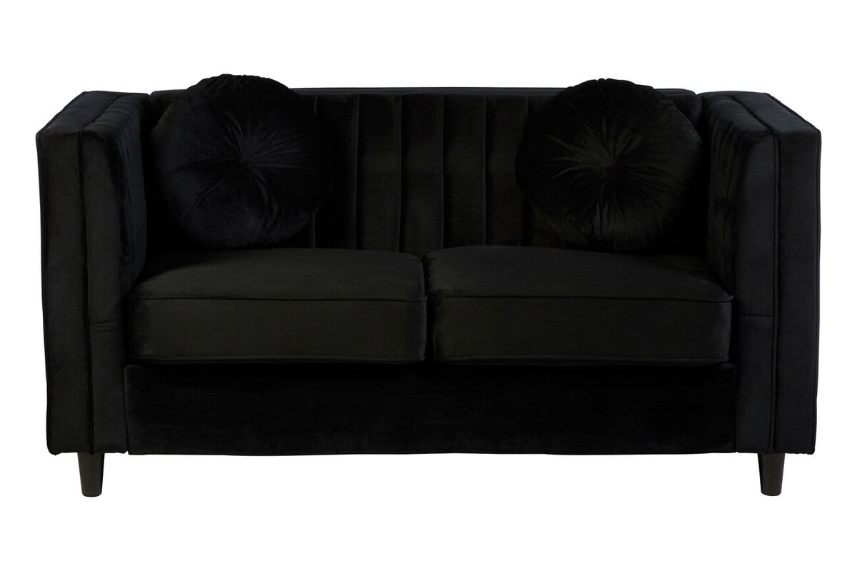 2 Seat Black Velvet Sofa, Farah