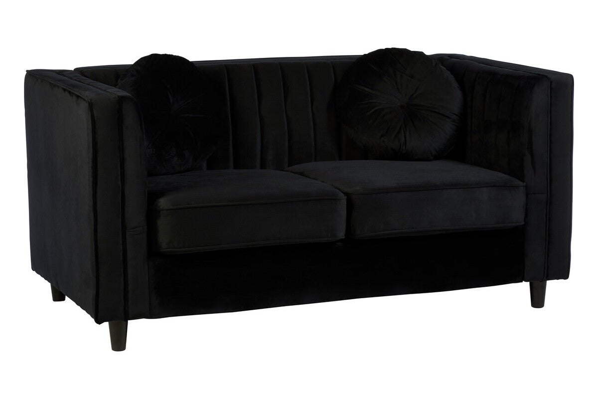 2 Seat Black Velvet Sofa, Farah