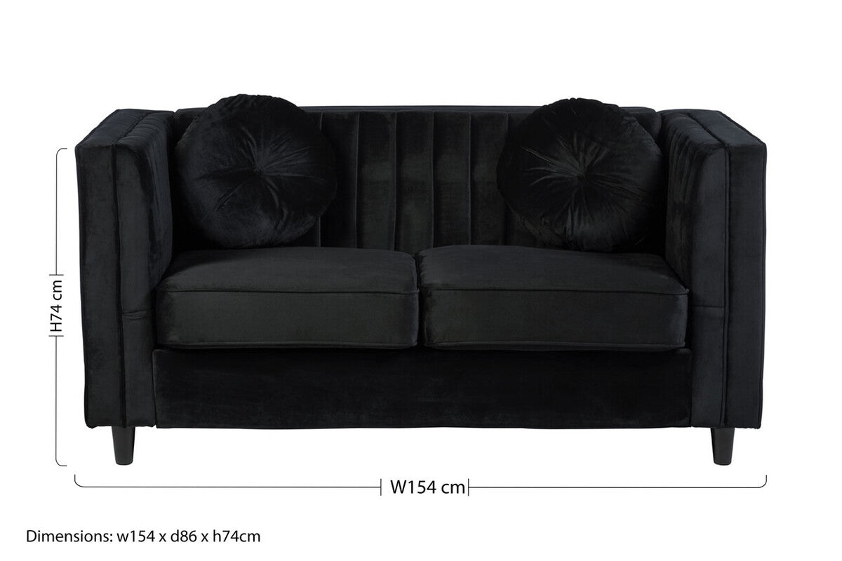 2 Seat Black Velvet Sofa, Farah