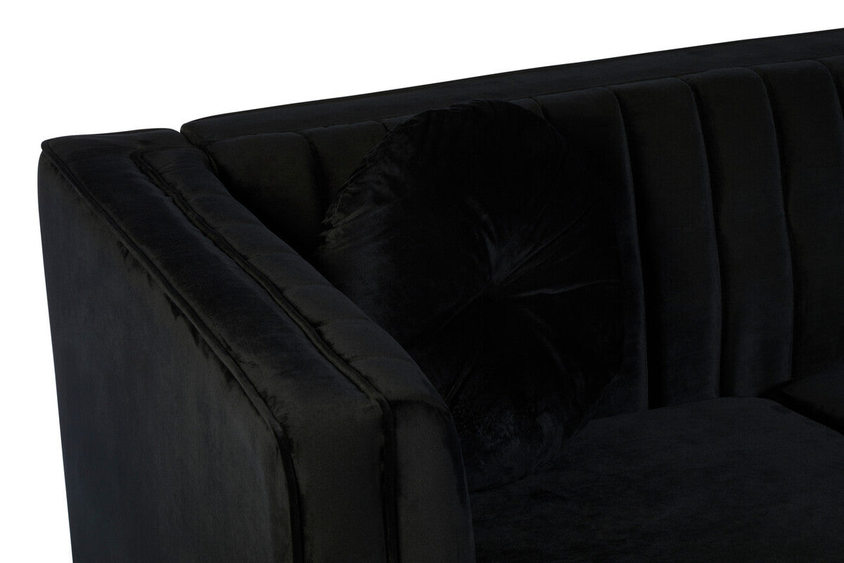 2 Seat Black Velvet Sofa, Farah