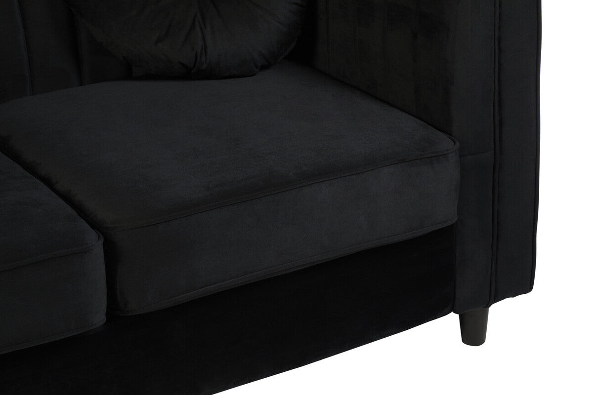 2 Seat Black Velvet Sofa, Farah