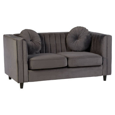 2 Seat Grey Velvet Sofa, Farah
