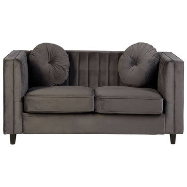 2 Seat Grey Velvet Sofa, Farah