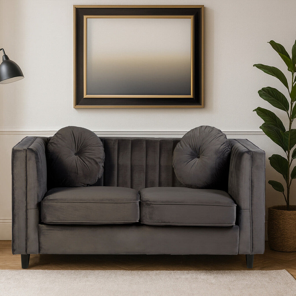 2 Seat Grey Velvet Sofa, Farah