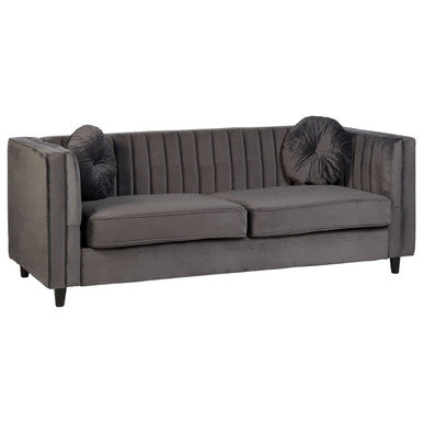 3 Seat Grey Velvet Sofa, Farah