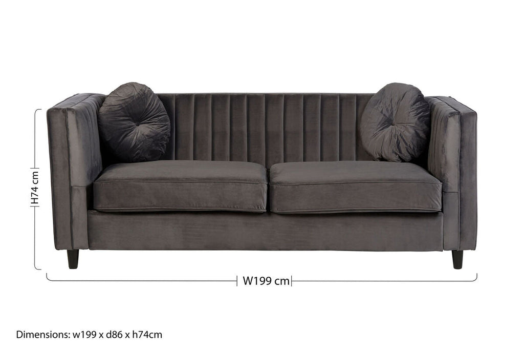 3 Seat Grey Velvet Sofa, Farah