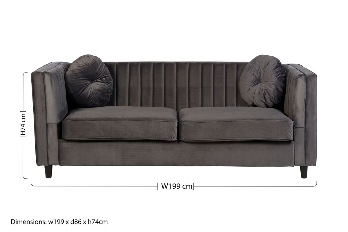 3 Seat Grey Velvet Sofa, Farah