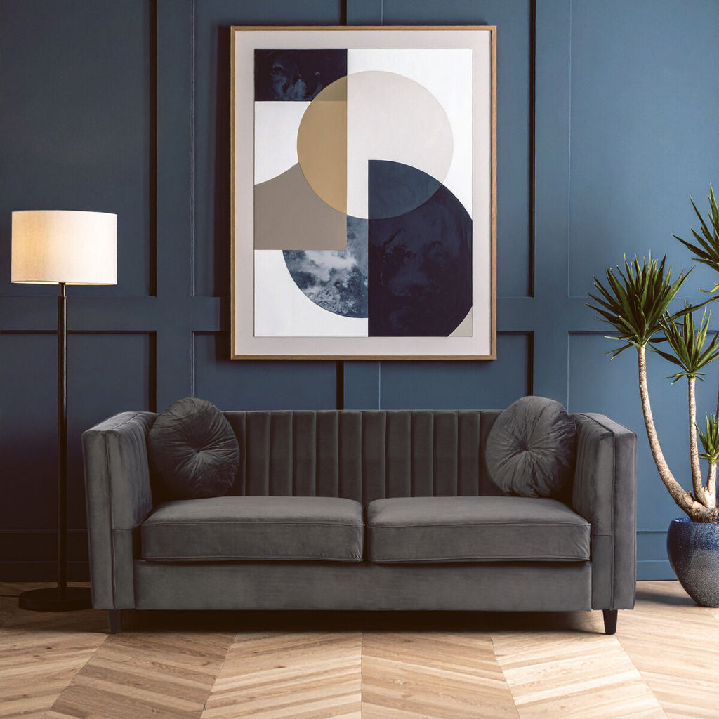 3 Seat Grey Velvet Sofa, Farah