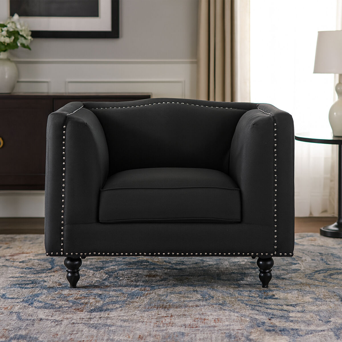 Feya Black Fabric Chair With Stud Detail