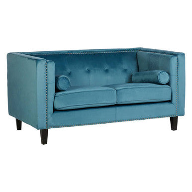 2 Seat Teal Blue Velvet Sofa, Felisa