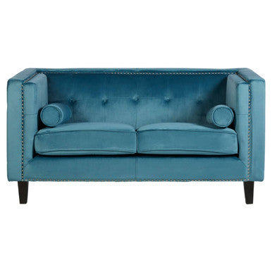 2 Seat Teal Blue Velvet Sofa, Felisa