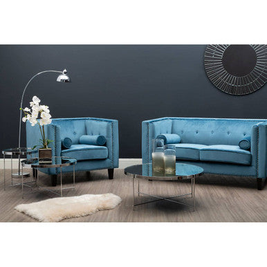 2 Seat Teal Blue Velvet Sofa, Felisa