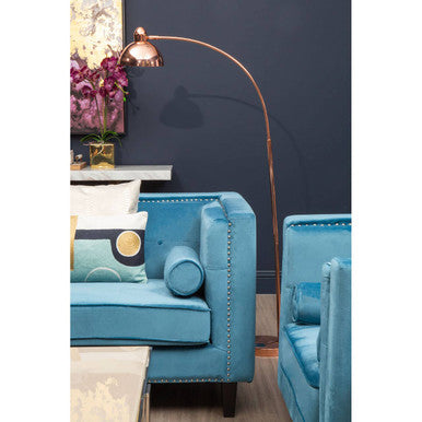 2 Seat Teal Blue Velvet Sofa, Felisa