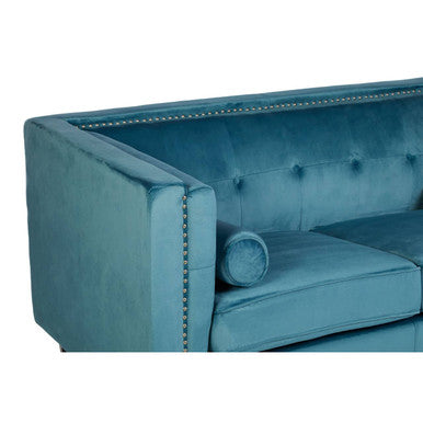 2 Seat Teal Blue Velvet Sofa, Felisa