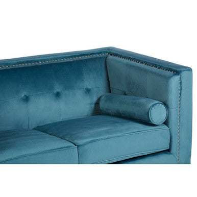 2 Seat Teal Blue Velvet Sofa, Felisa