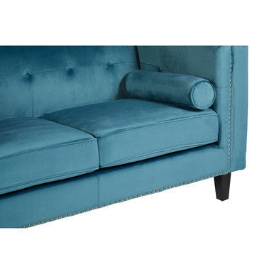 2 Seat Teal Blue Velvet Sofa, Felisa