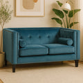 2 Seat Teal Blue Velvet Sofa, Felisa