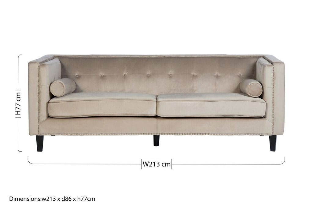 3 Seat Mink Velvet Sofa, Felisa