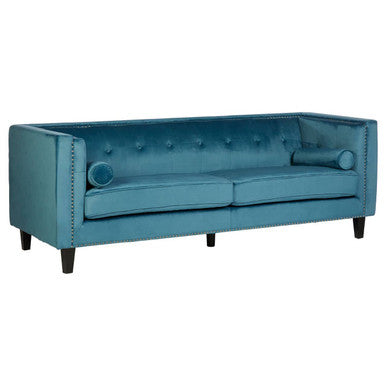 3 Seat Teal Blue Velvet Sofa, Felisa