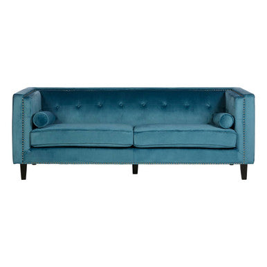 3 Seat Teal Blue Velvet Sofa, Felisa