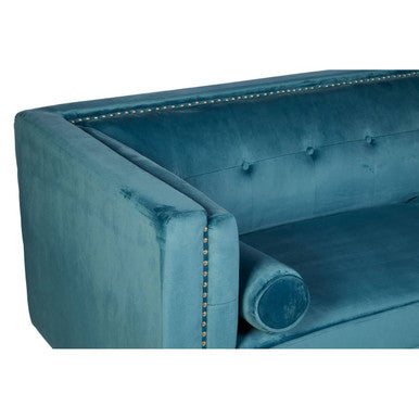 3 Seat Teal Blue Velvet Sofa, Felisa