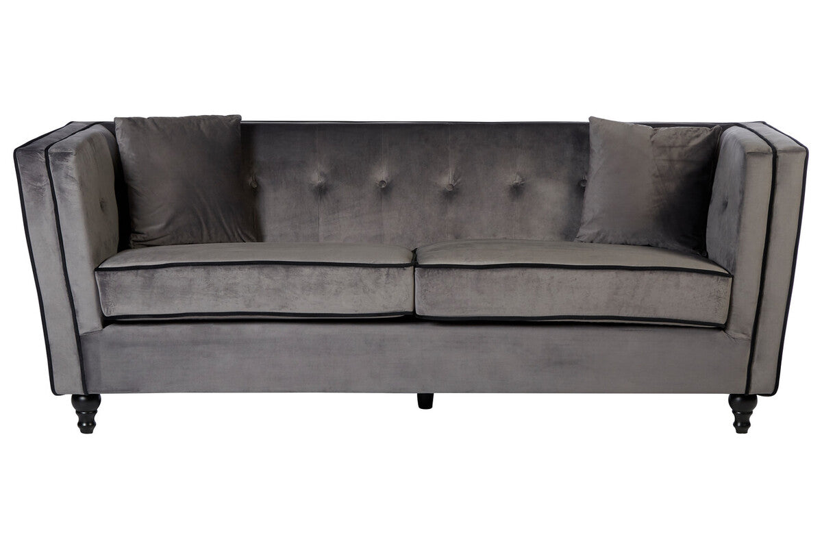 3 Seat Grey Velvet Sofa, Ferris