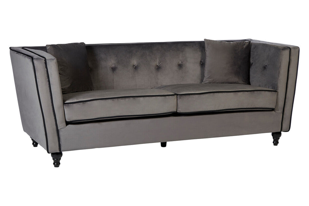 3 Seat Grey Velvet Sofa, Ferris