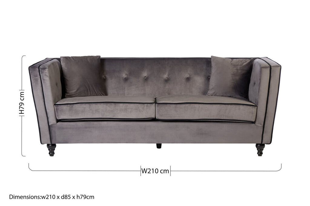 3 Seat Grey Velvet Sofa, Ferris