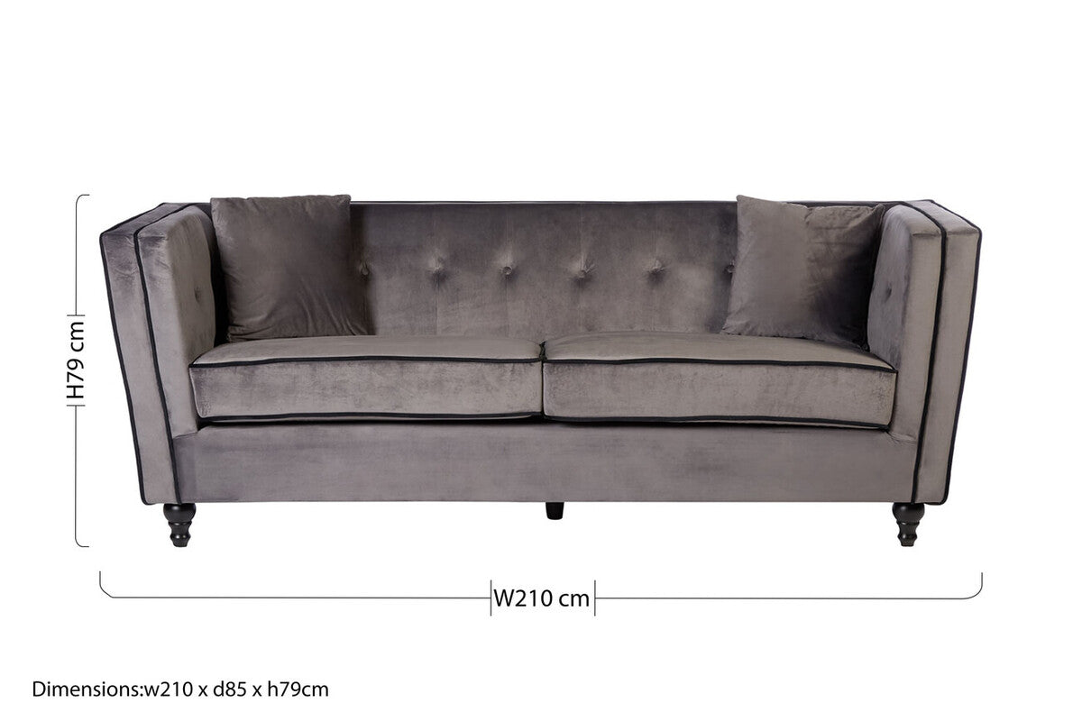 3 Seat Grey Velvet Sofa, Ferris