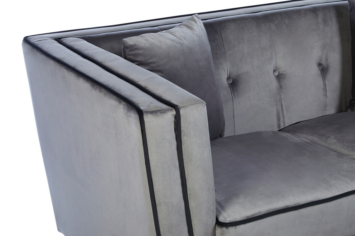 3 Seat Grey Velvet Sofa, Ferris