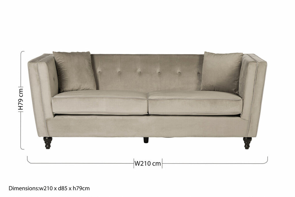 3 Seat Mink Velvet Sofa, Ferris