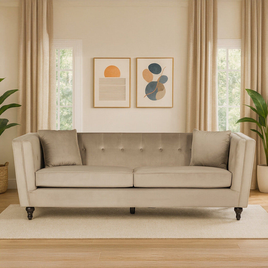 3 Seat Mink Velvet Sofa, Ferris