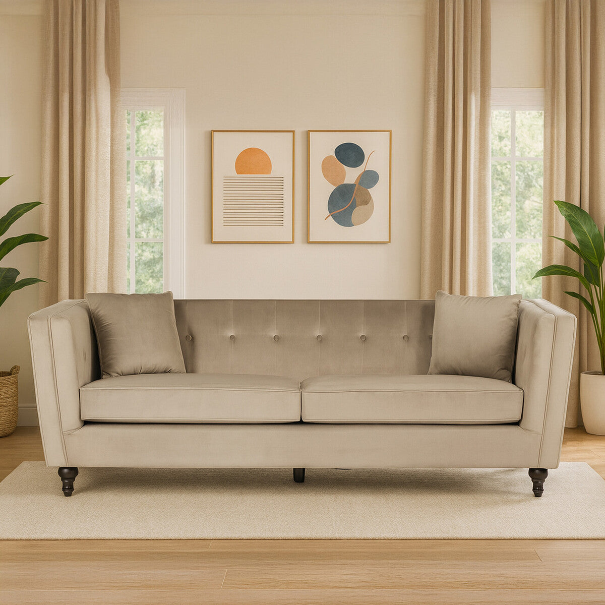 3 Seat Mink Velvet Sofa, Ferris