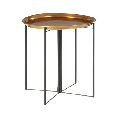 Large Brass Tray Top & Black Metal Base Side Table, Hege