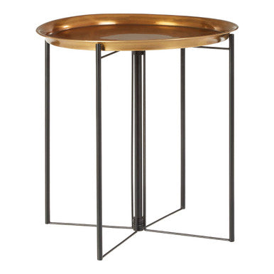 Large Brass Tray Top & Black Metal Base Side Table, Hege