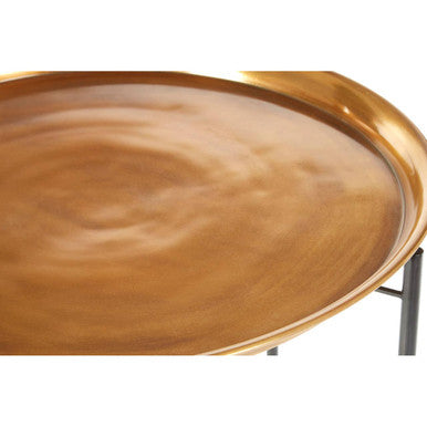 Large Brass Tray Top & Black Metal Base Side Table, Hege