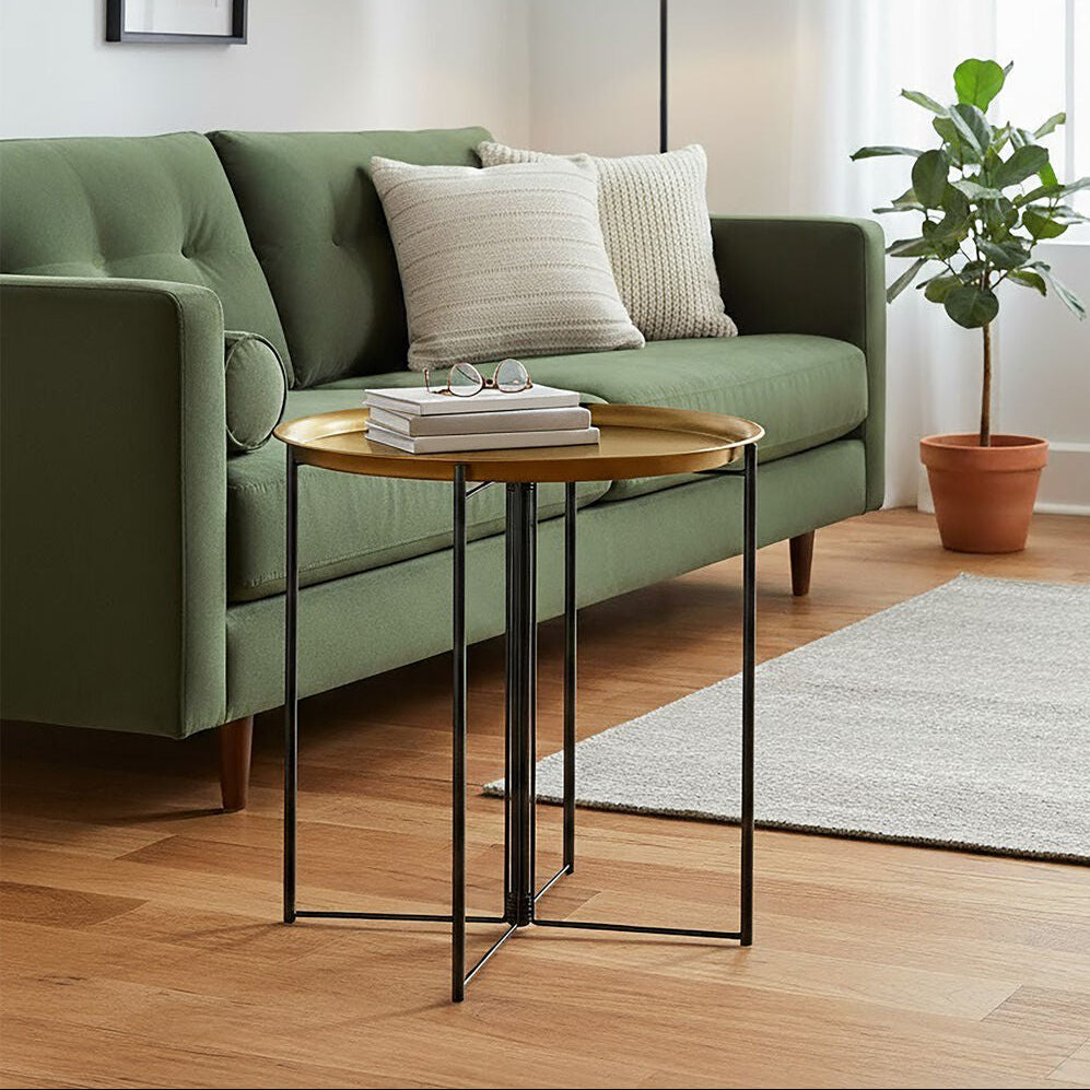 Large Brass Tray Top & Black Metal Base Side Table, Hege