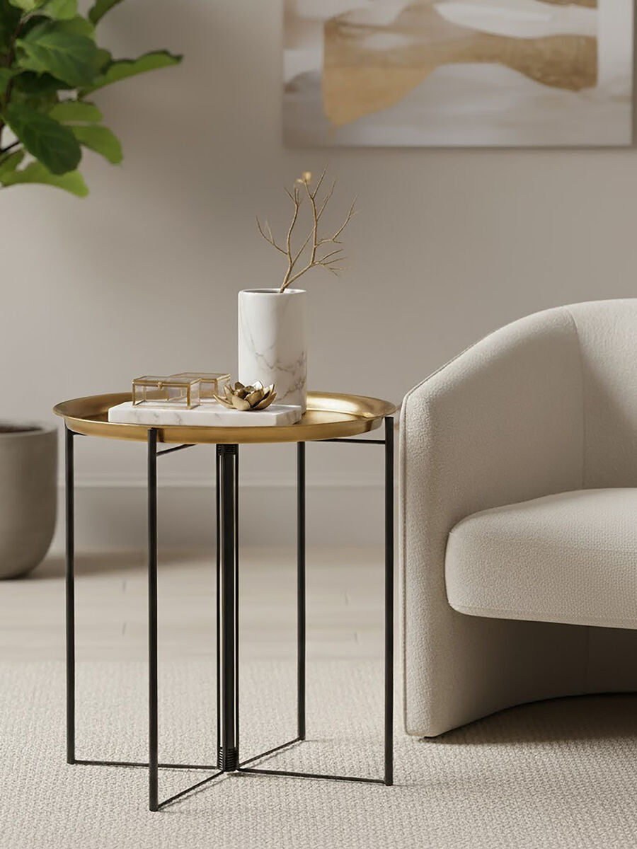 Large Brass Tray Top & Black Metal Base Side Table, Hege