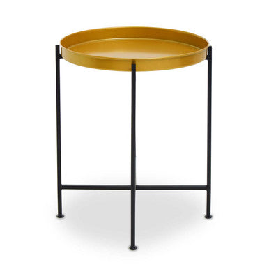 Small Brass Tray Top & Black Metal Base Side Table, Hege