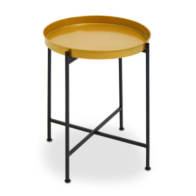 Small Brass Tray Top & Black Metal Base Side Table, Hege