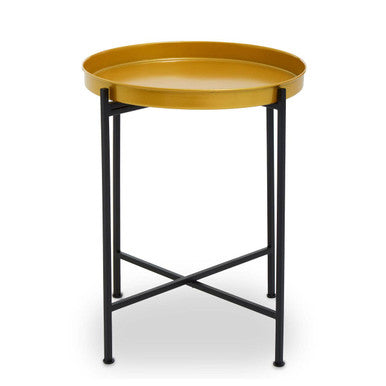 Small Brass Tray Top & Black Metal Base Side Table, Hege