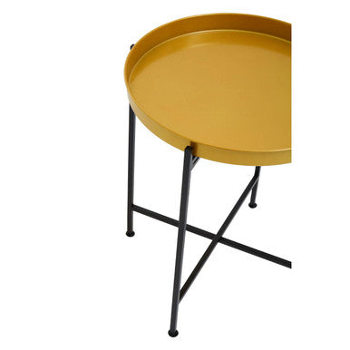 Small Brass Tray Top & Black Metal Base Side Table, Hege